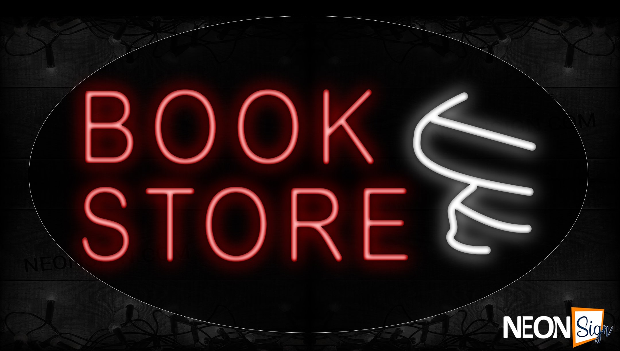 Image of 14090 Bookstore With Book Logo Neon Signs_17x30 Contoured Black Backing