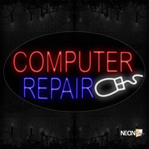 Image of 14094 Computer Repair with mouse logo Neon Signs_17x30 Contoured Black Backing