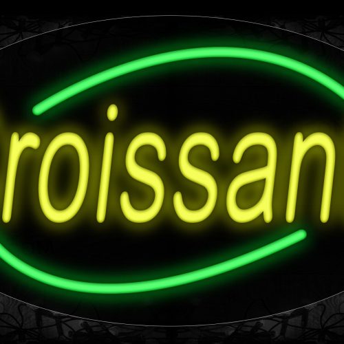 Image of 14096 Croissants In Yellow With Green Arc Border Neon Signs_17x30 Contoured Black Backing