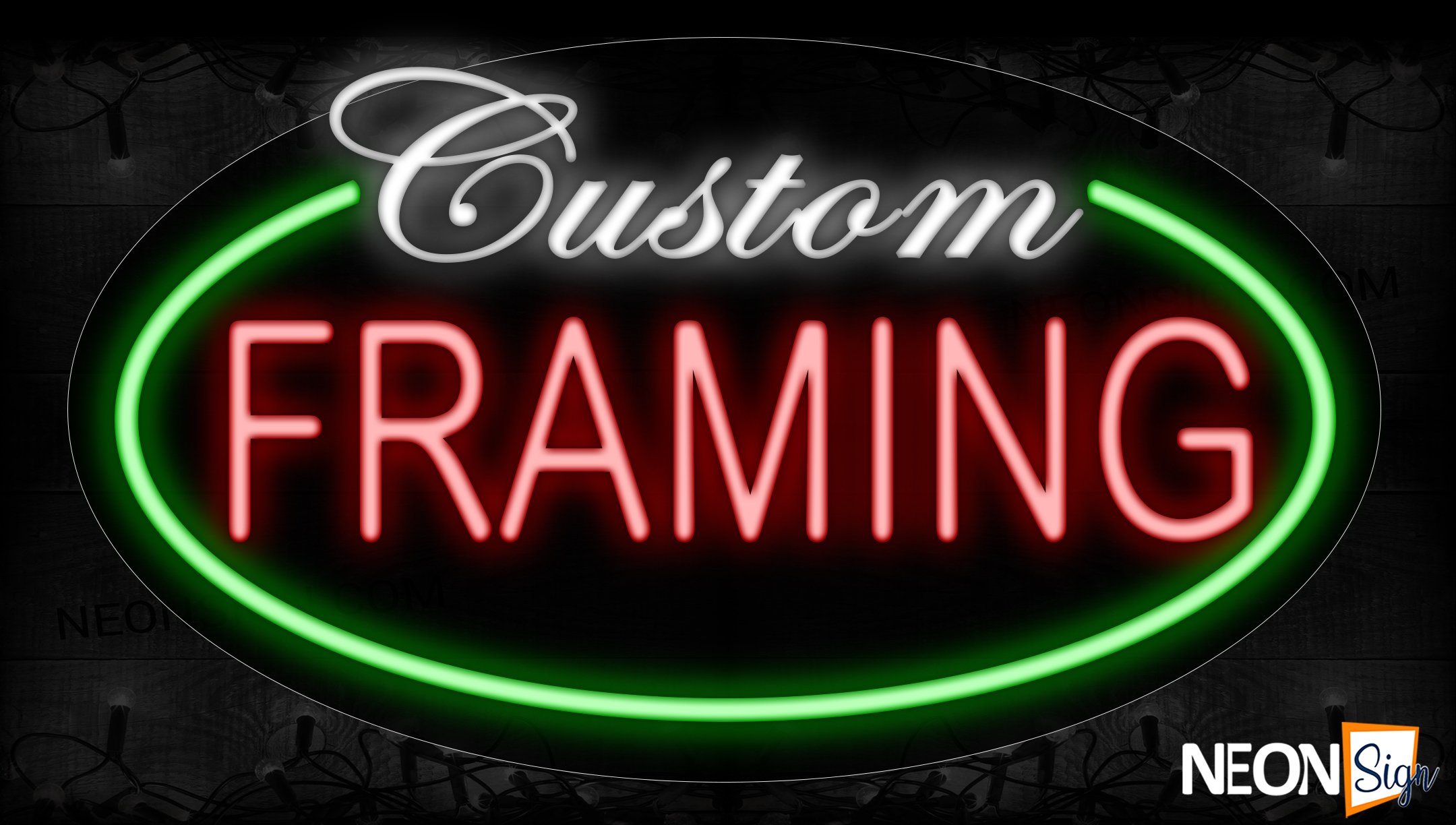 Image of 14102 Custom Framing With Green Oval Border Neon Signs_17x30 Contoured Black Backing