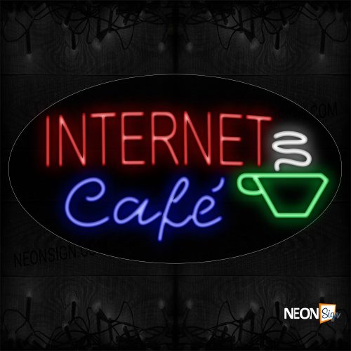 Image of 14110 Internet Cafe With Cup Of Coffee Neon Signs_17x30 Contoured Black Backing