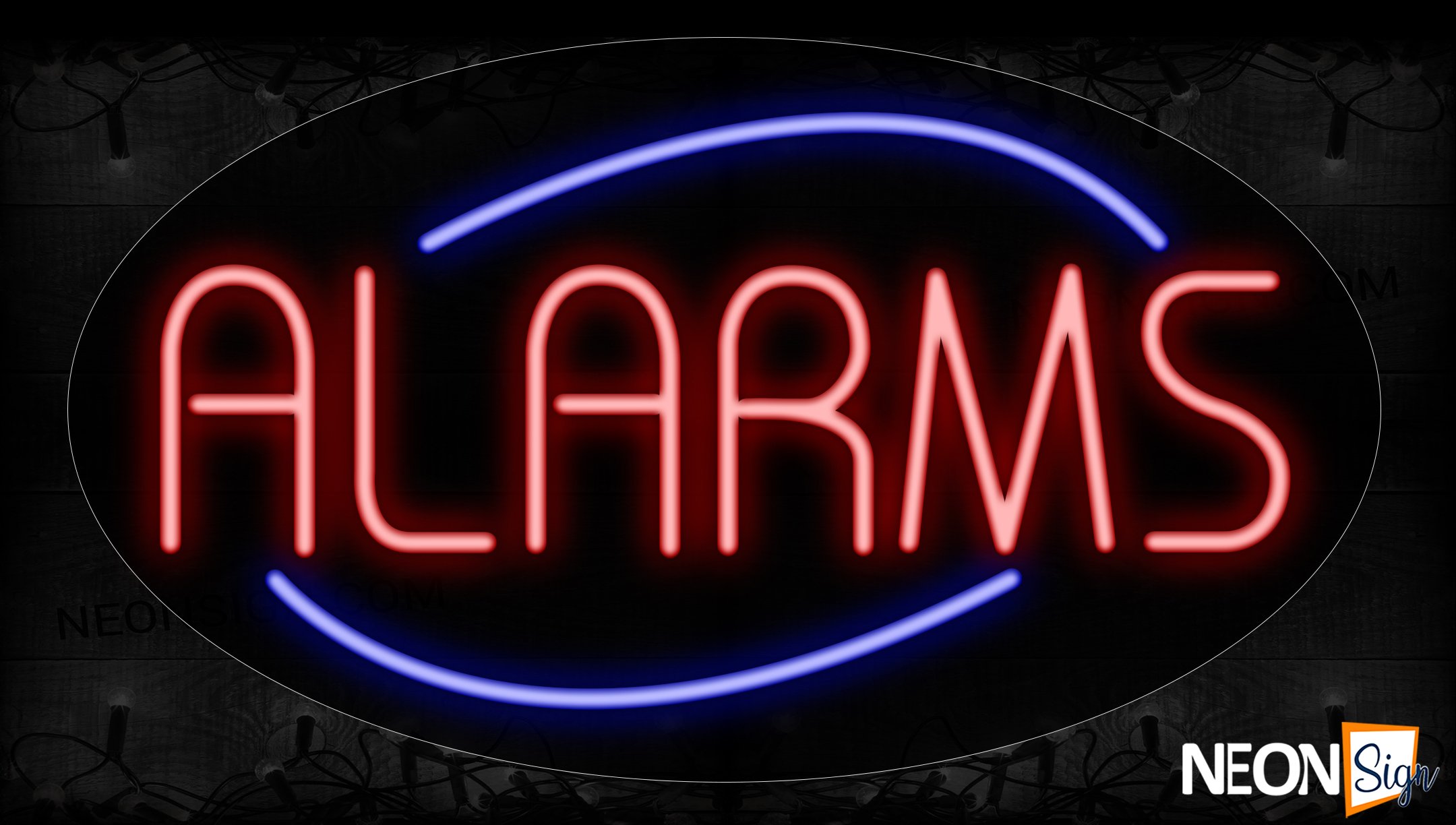 Image of 14137 Alarms With Circle Border Neon Signs_17x30 Contoured Black Backing