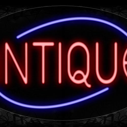 Image of 14138 Antique In Red With Blue Arc Border Neon Sign_17x30 Contoured Black Backing
