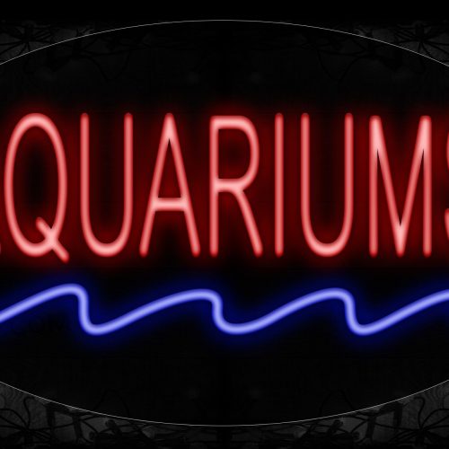 Image of 14139 Aquariums In Red With Blue Wave Lines Neon Sign_17x30 Contoured Black Backing