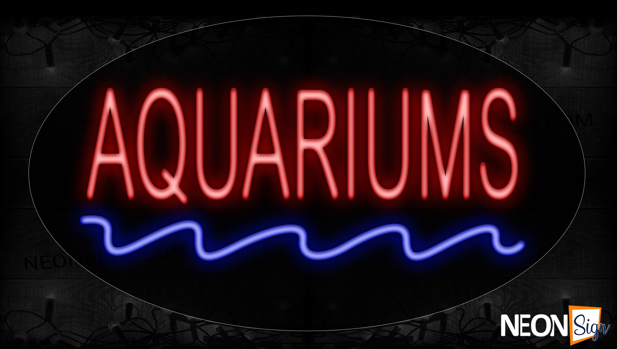 Image of 14139 Aquariums In Red With Blue Wave Lines Neon Sign_17x30 Contoured Black Backing