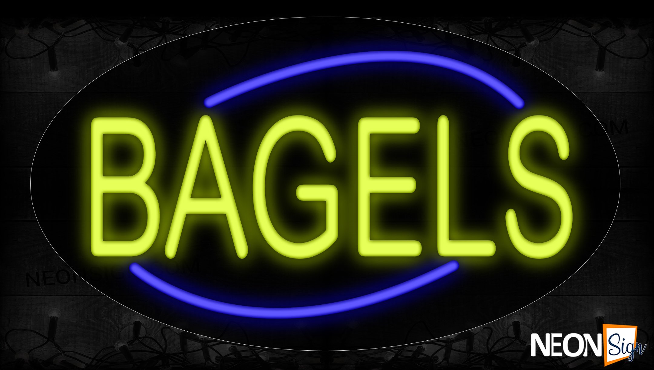 Image of 14144 Bagels With Curve Line Neon Signs_17x30 Contoured Black Backing
