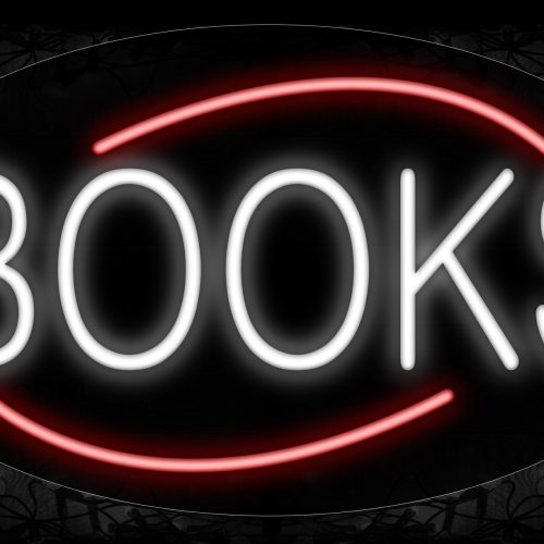 Image of 14157 Books In White With Red Arc Border Neon Signs_17x30 Contoured Black Backing