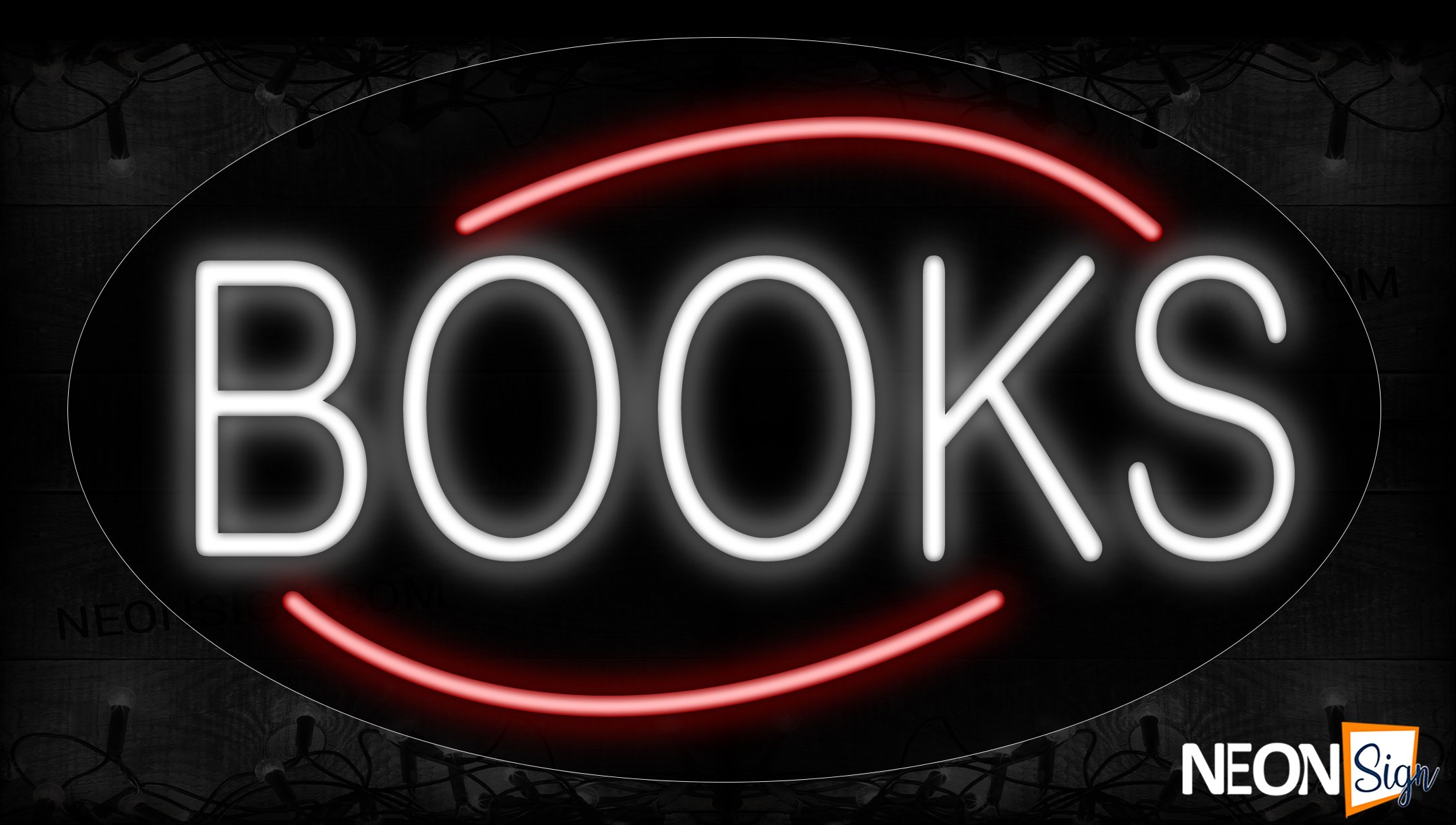 Image of 14157 Books In White With Red Arc Border Neon Signs_17x30 Contoured Black Backing