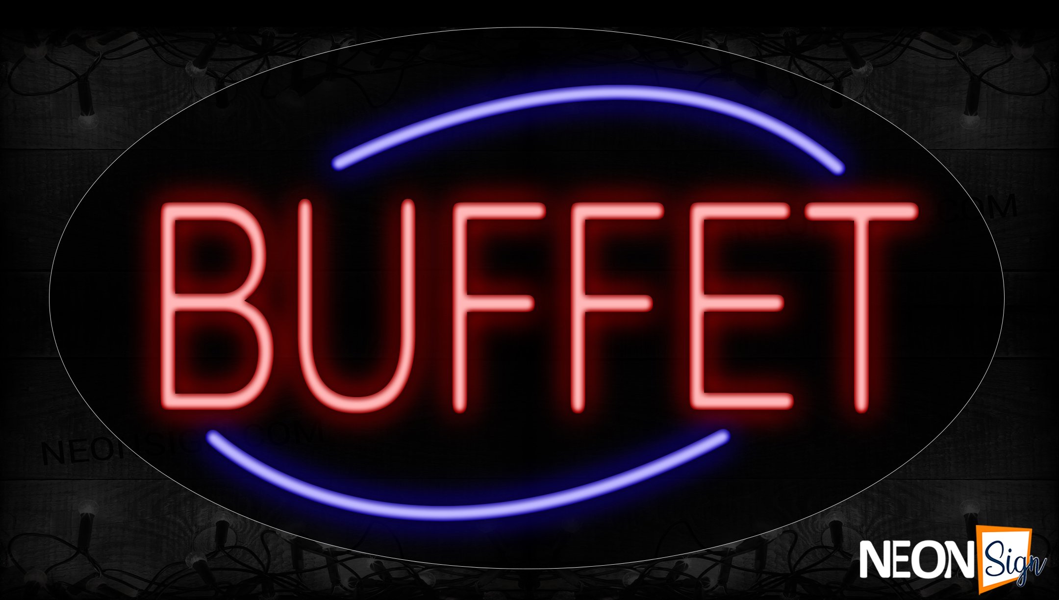 Image of 14163 Buffet With Arc Border Neon Signs_17x30 Contoured Black Backing