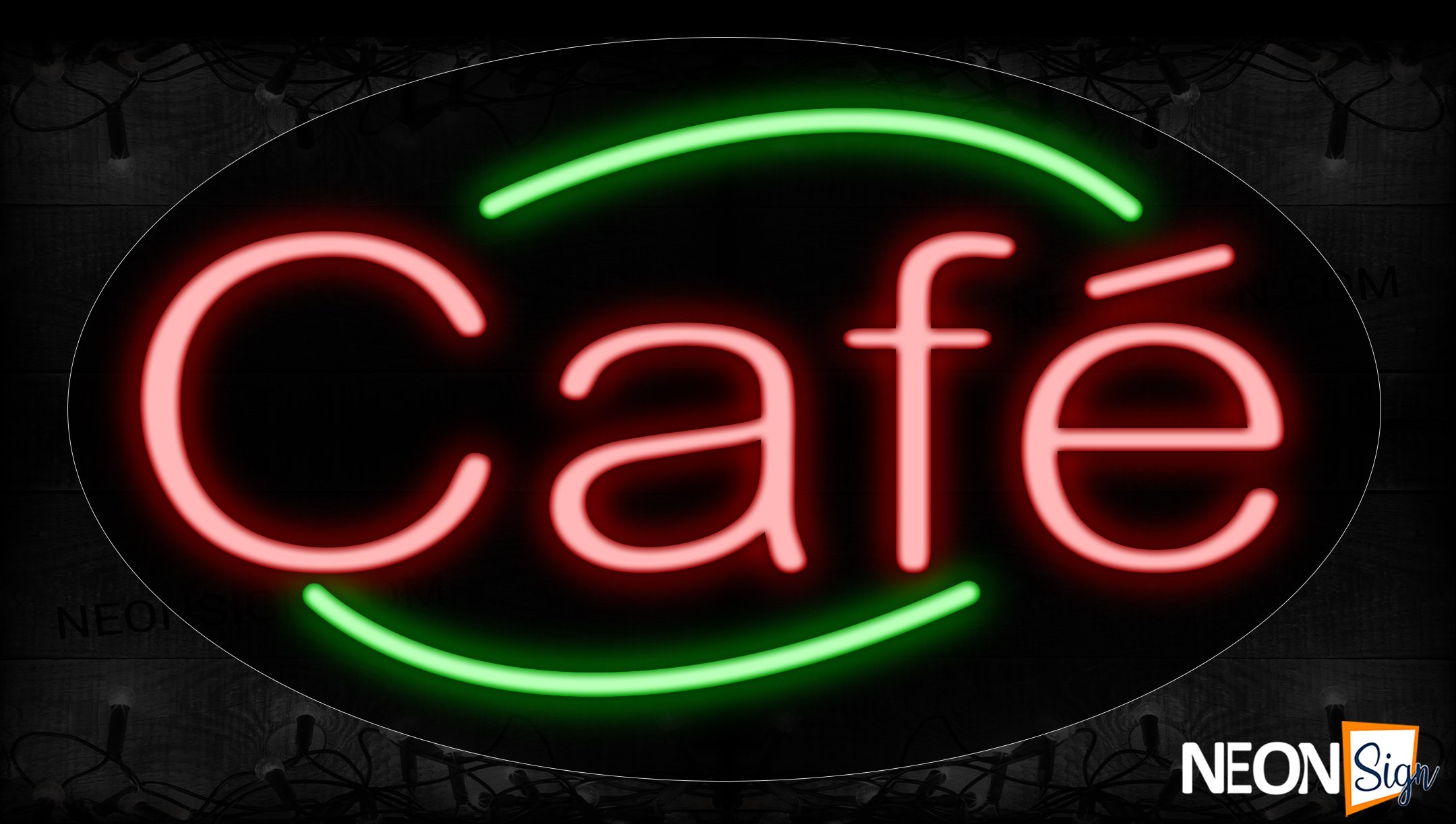 Image of 14167 Cafe With Arc Border Neon Signs_17x30 Contoured Black Backing