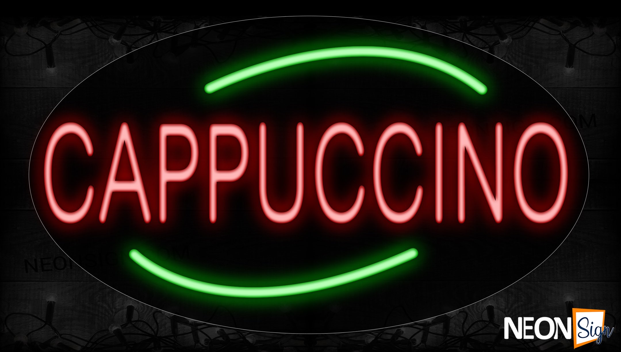 Image of 14169 Cappuccino With Green Arc Border Led Bulb Sign_17x30 Contoured Black Backing