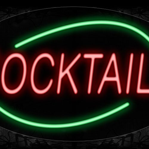 Image of 14178 Cocktails In Red With Green Arc Border Neon Signs_17x30 Contoured Black Backing