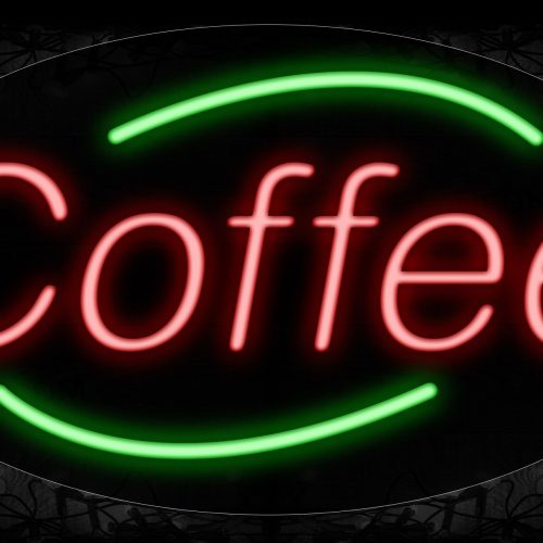 Image of 14179 Coffee With Arc Border Neon Signs_17x30 Contoured Black Backing