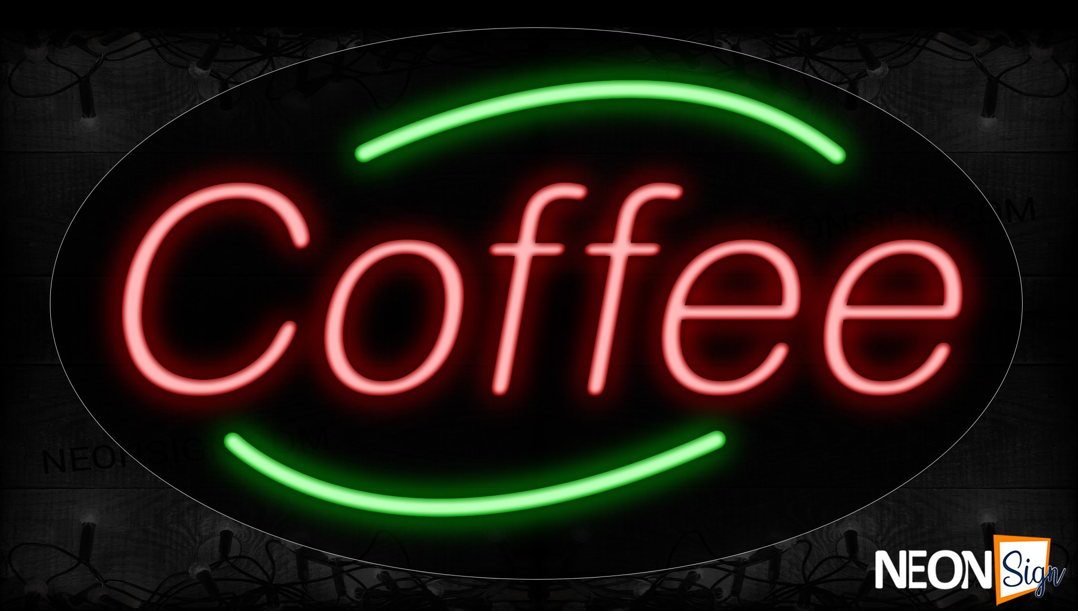 Image of 14179 Coffee With Arc Border Neon Signs_17x30 Contoured Black Backing