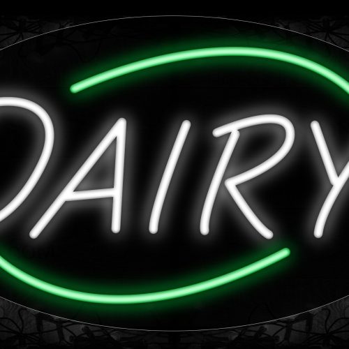 Image of 14183 Dairy In White With Green Arc Border Neon Signs_17x30 Contoured Black Backing