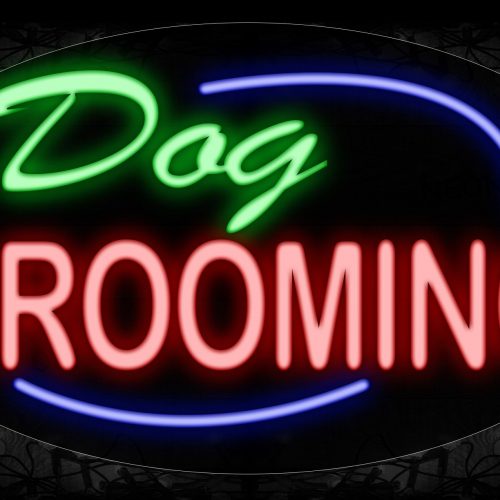 Image of 14193 Dog Grooming With Curve Line Neon Sign_17x30 Contoured Black Backing