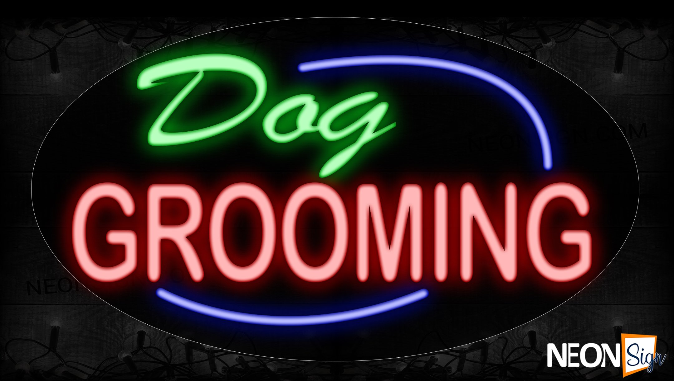 Image of 14193 Dog Grooming With Curve Line Neon Sign_17x30 Contoured Black Backing