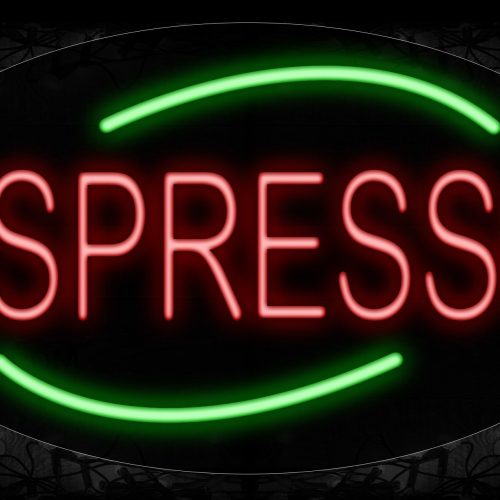 Image of 14200 Espresso In Red With Green Arc Border Neon Signs_17x30 Contoured Black Backing