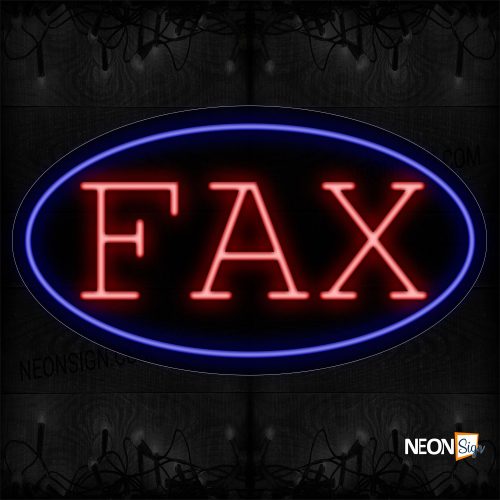 Image of 14204 Fax In Red With Blue Oval Border Neon Signs_17x30 Contoured Black Backing