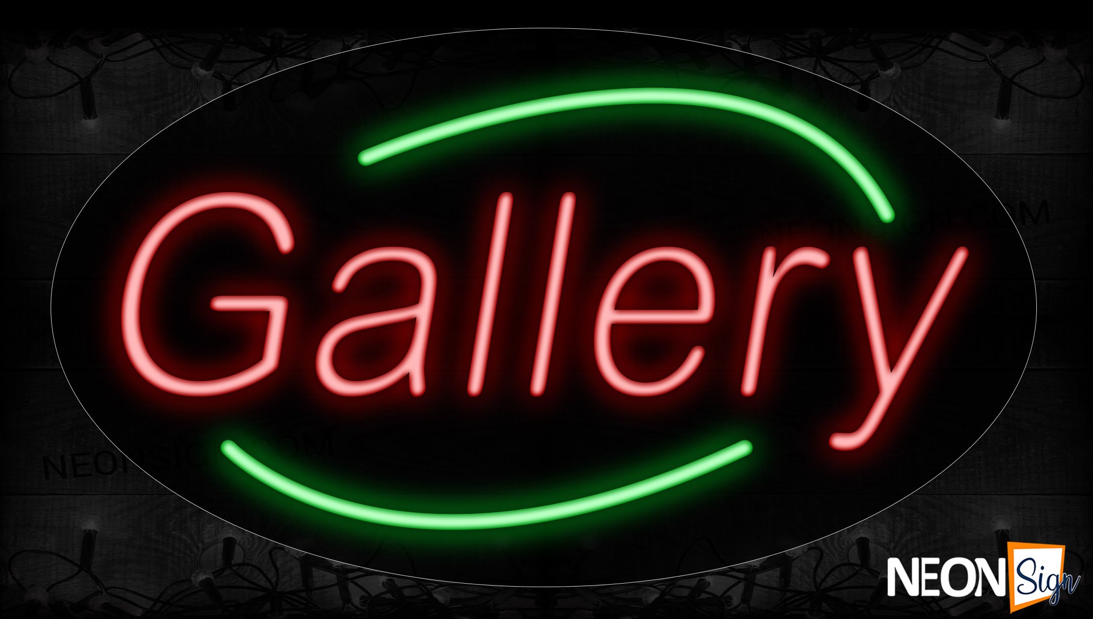 Image of 14210 Gallery In Red With Green Arc Border Neon Signs_17x30 Contoured Black Backing