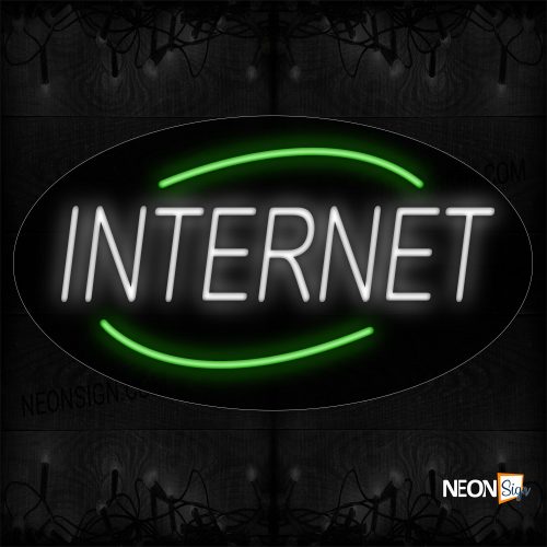 Image of 14226 Internet In White With Green Arc Border Neon Signs_17x30 Contoured Black Backing