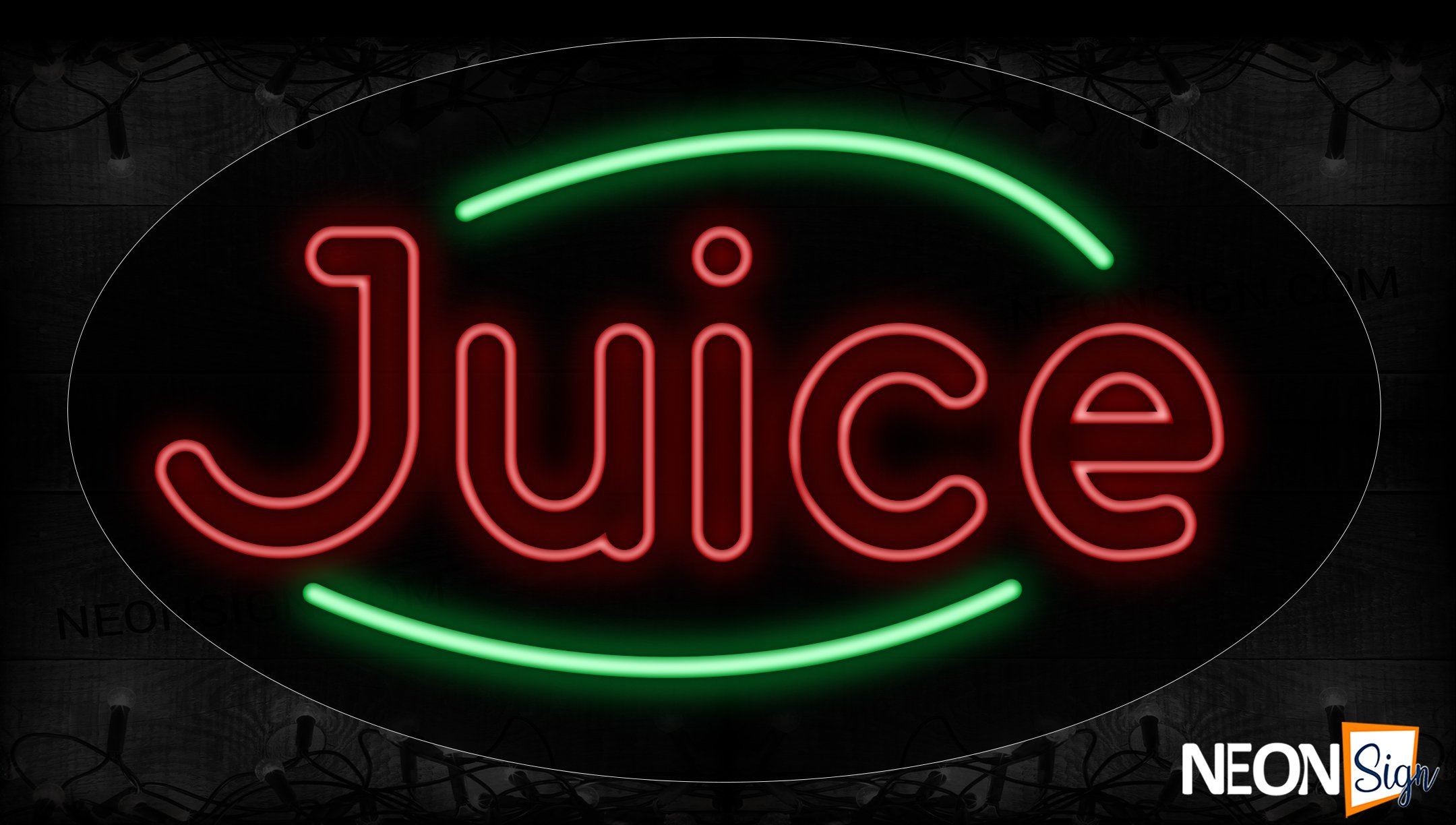 Image of 14230 Double Stroke Juice In Red With Green Arc Border Neon Signs_17x30 Contoured Black Backing