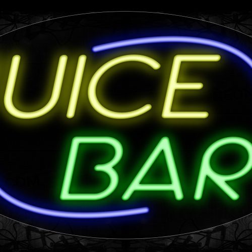 Image of 14231 Juice Bar With Blue Arc Border Neon Signs_17x30 Contoured Black Backing