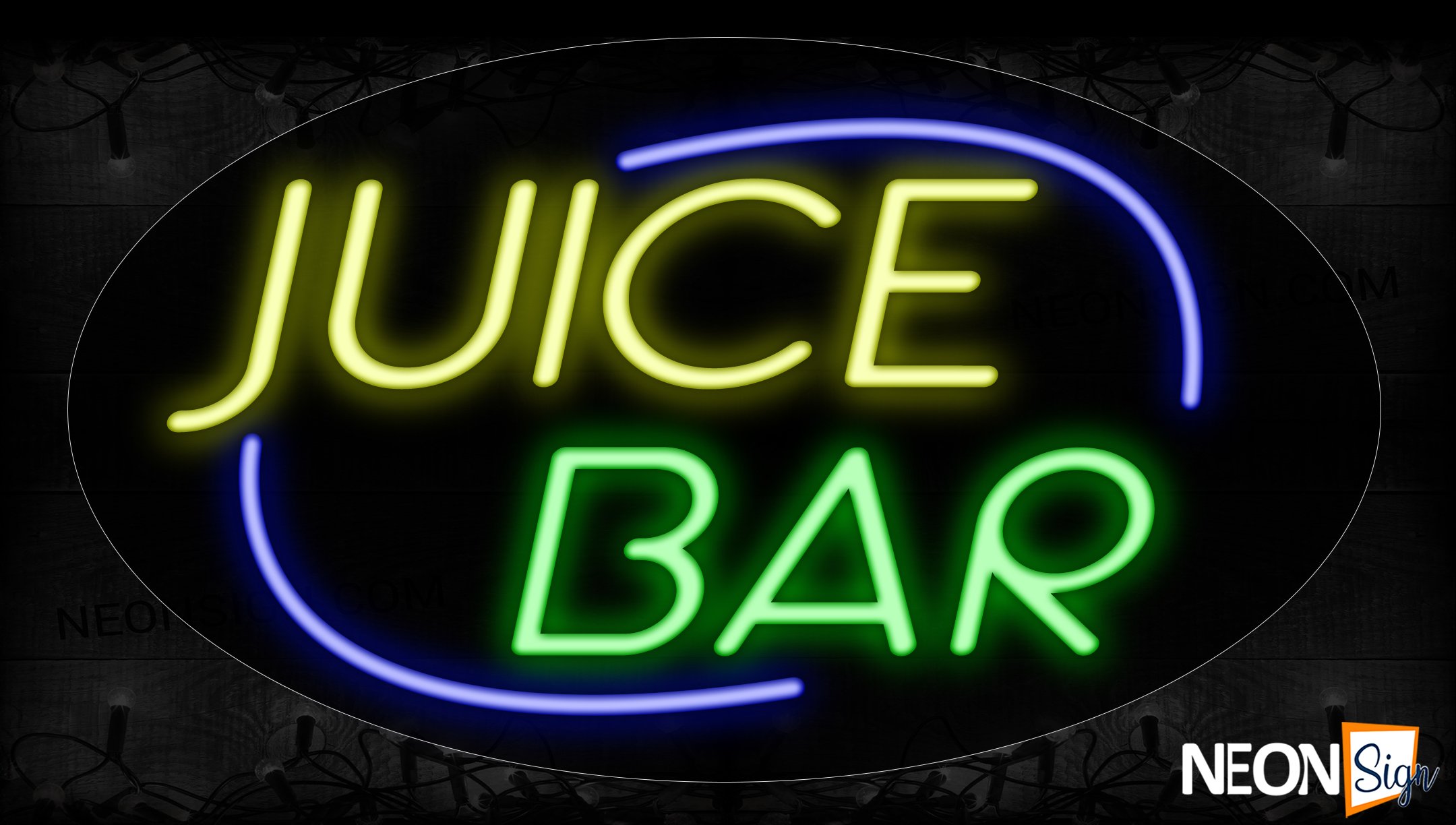 Image of 14231 Juice Bar With Blue Arc Border Neon Signs_17x30 Contoured Black Backing