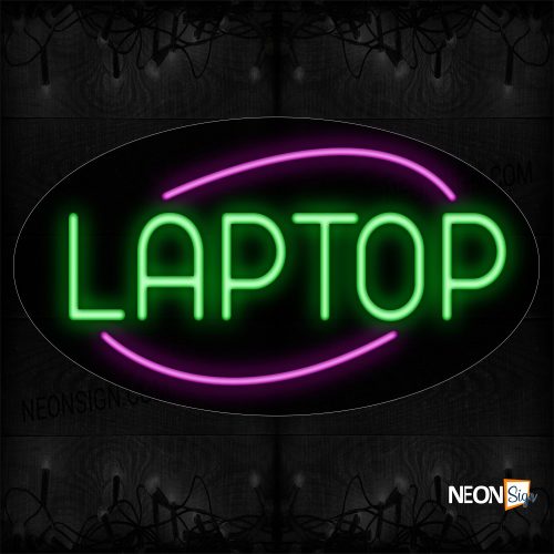 Image of 14235 Laptop With Pink Arc Border Neon Signs_17x30 Contoured Black Backing