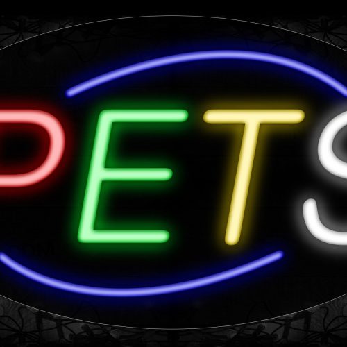 Image of 14267 Colorful Pets With Blue Arc Border Neon Sign_17x30 Contoured Black Backing