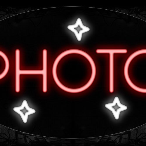 Image of 14271 Photo With Star Sign Logo Neon Signs_17x30 Contoured Black Backing