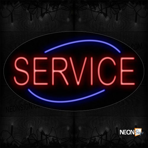 Image of 14290 Service With Blue Arc Border Neon Signs_17x30 Contoured Black Backing