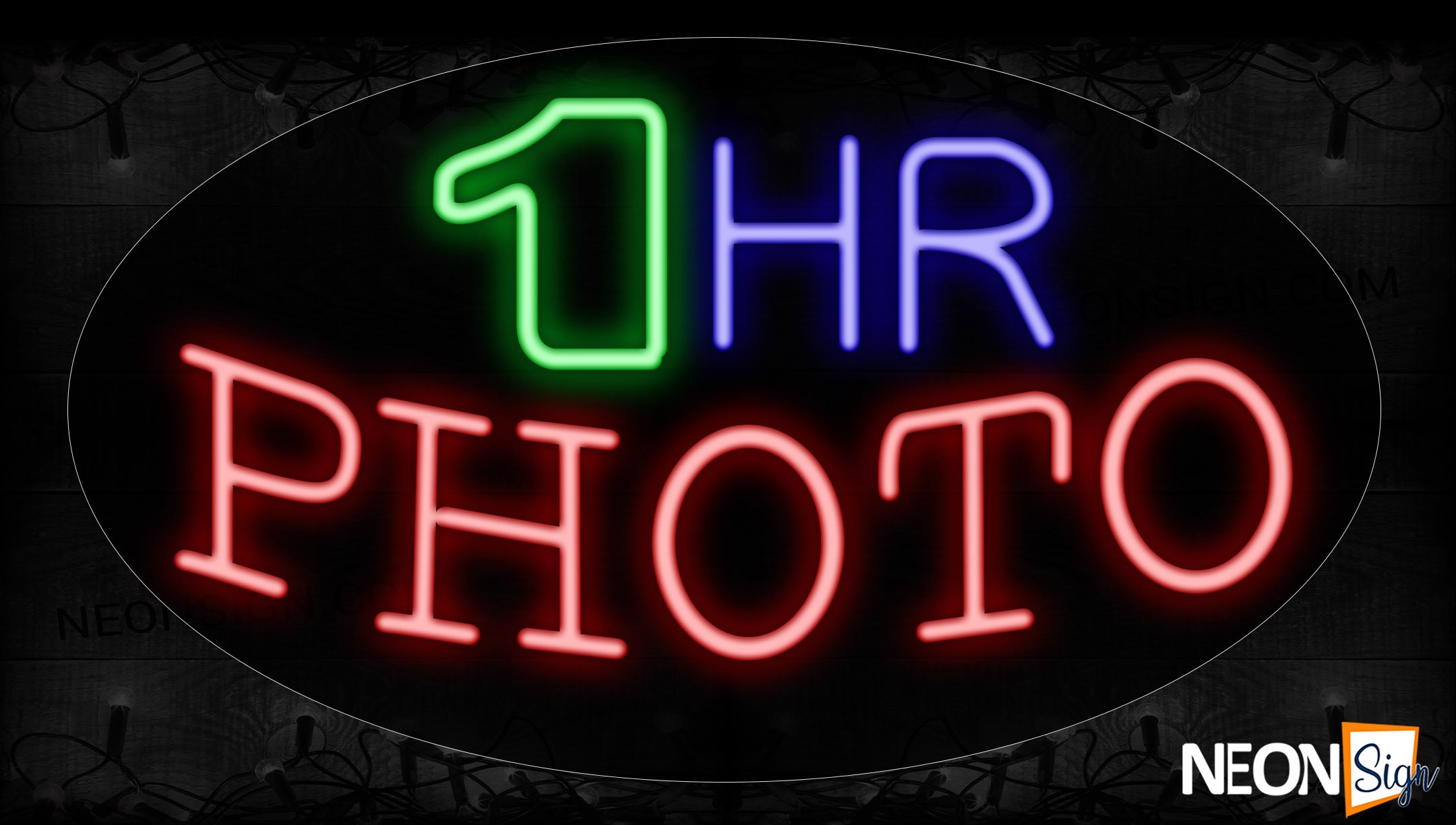 Image of 14292 1 Hr Photo Neon Signs_17x30 Contoured Black Backing
