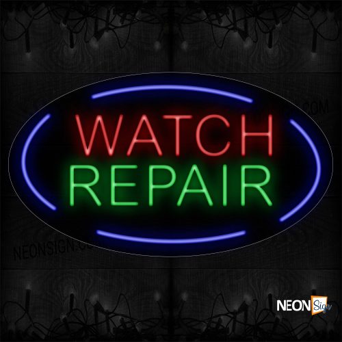 Image of 14315 Watch Repair With Blue Oval Border Neon Signs_17x30 Contoured Black Backing