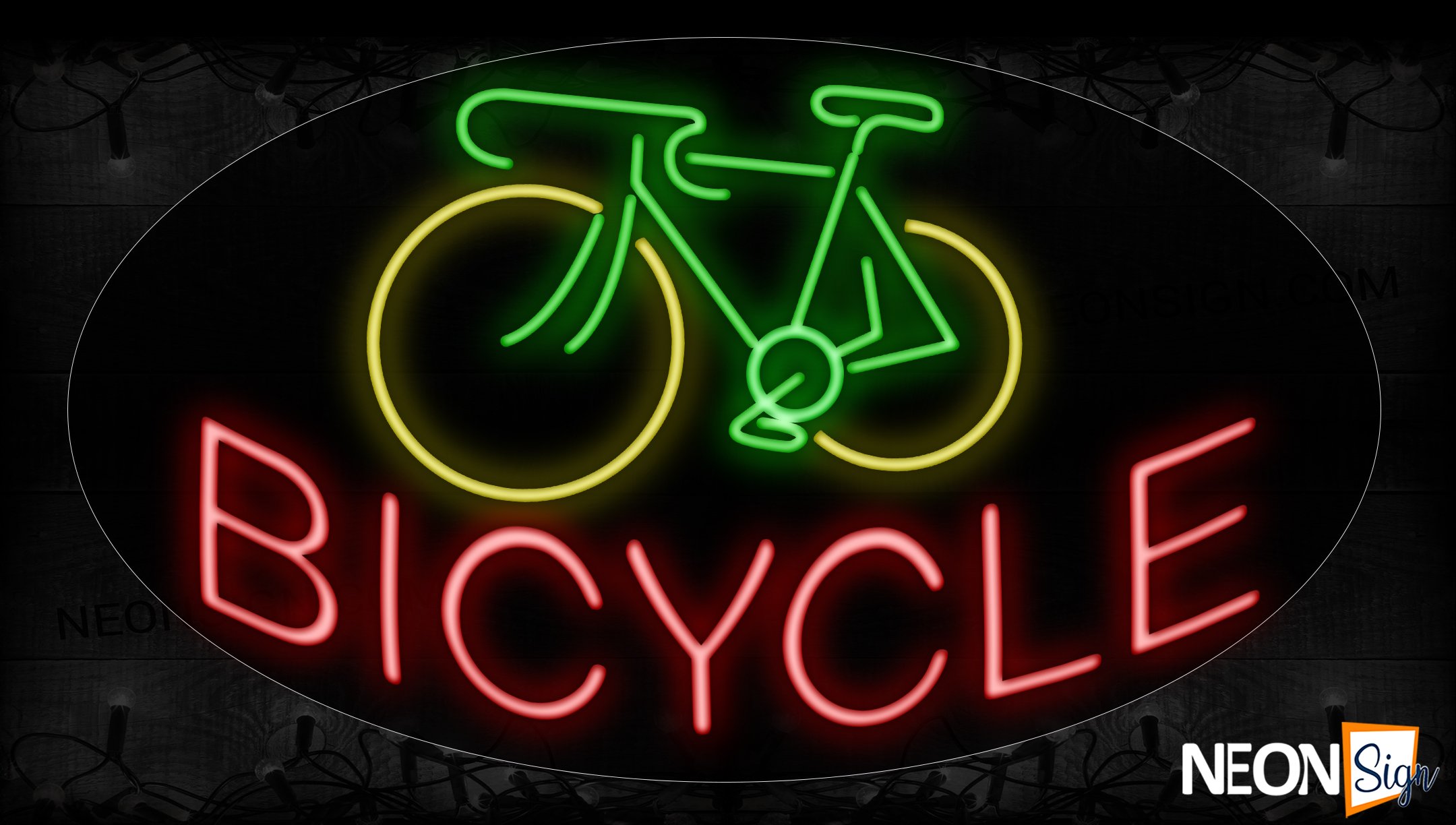 Image of 14324 Bicycle With Logo Neon Signs_17x30 Contoured Black Backing