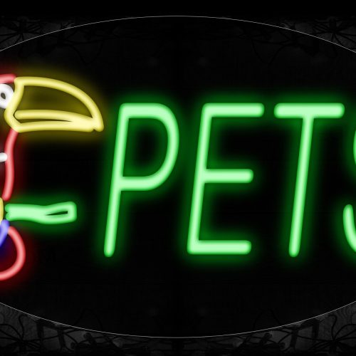 Image of 14326 Pets In Green Bird Logo Neon Sign_17x30 Contoured Black Backing
