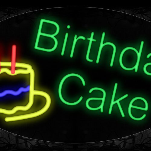 Image of 14327 Birthday Cake Parallel With Cake & Candles Images Border Neon Signs_17x30 Contoured Black Backing