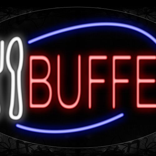Image of 14330 Buffet With Spoon And Fork On An Ellipse Traditional Neon_17x30 Contoured Black Backing