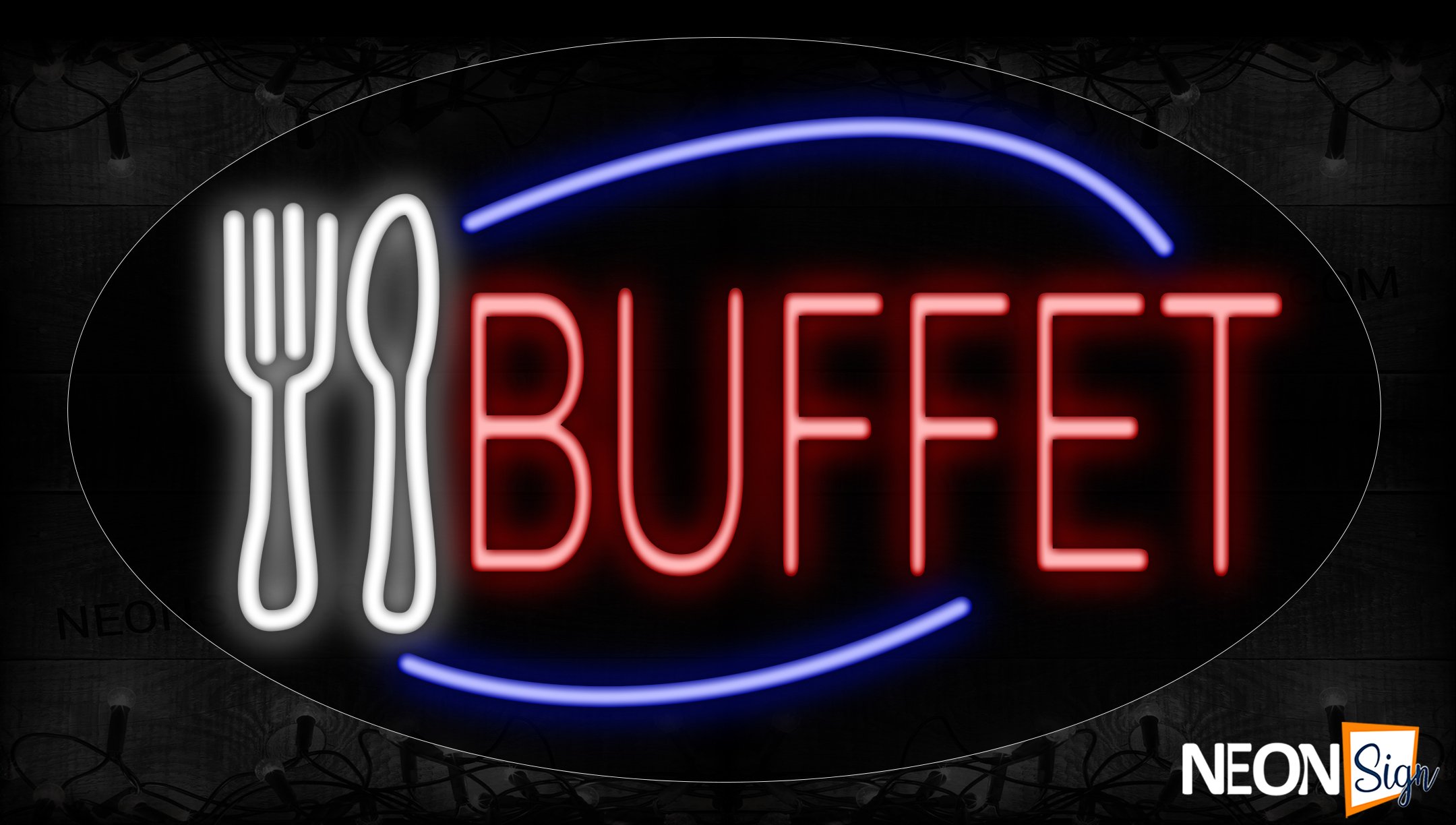 Image of 14330 Buffet With Spoon And Fork On An Ellipse Traditional Neon_17x30 Contoured Black Backing