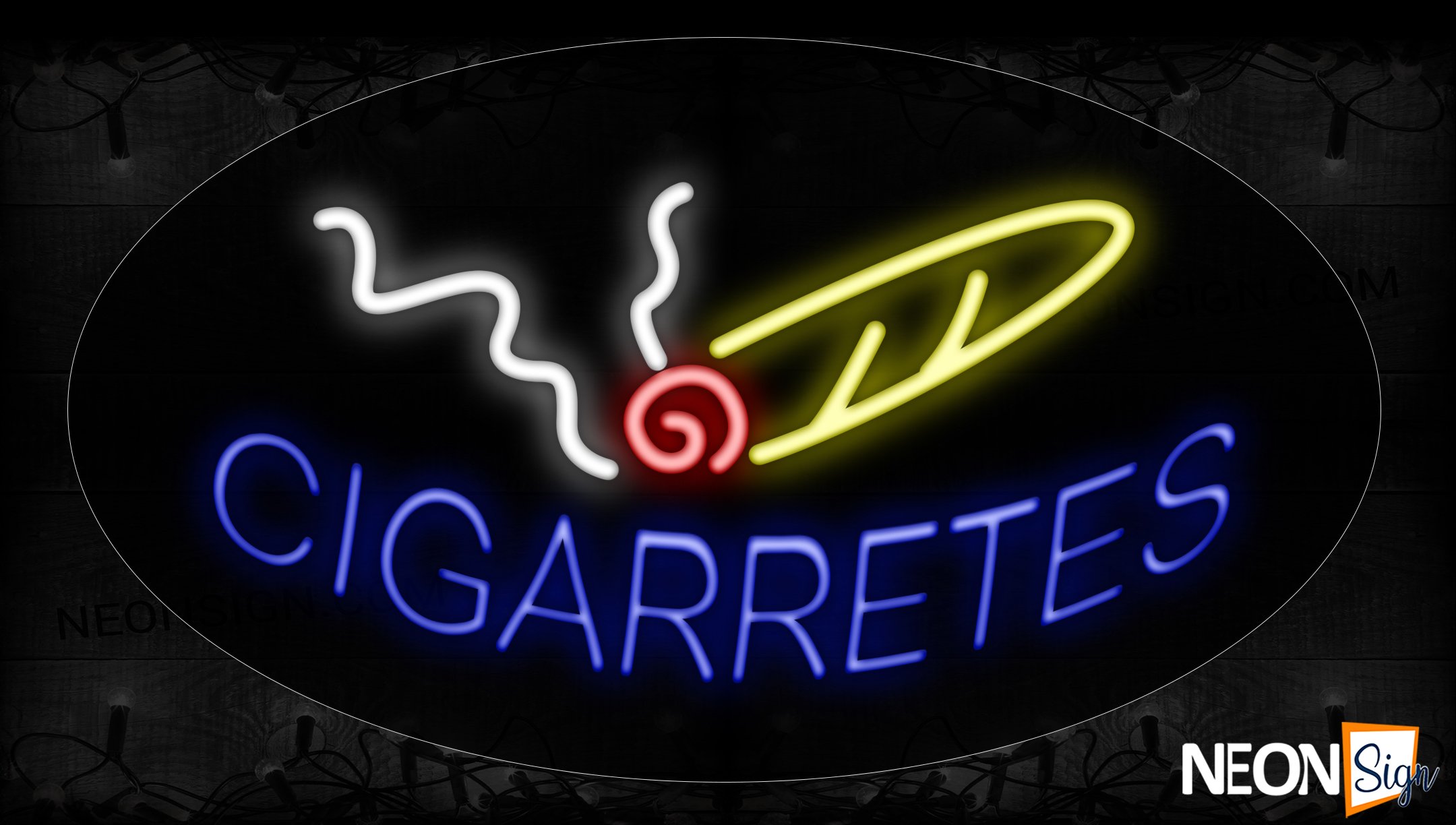 Image of 14334 Cigarettes With Smoke Neon Signs_17x30 Contoured Black Backing