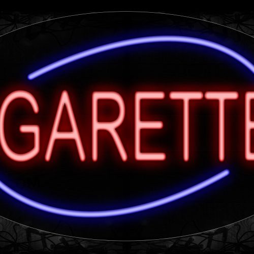 Image of 14335 Cigarettes In Red With Blue Arc Border Neon Signs_17x30 Contoured Black Backing