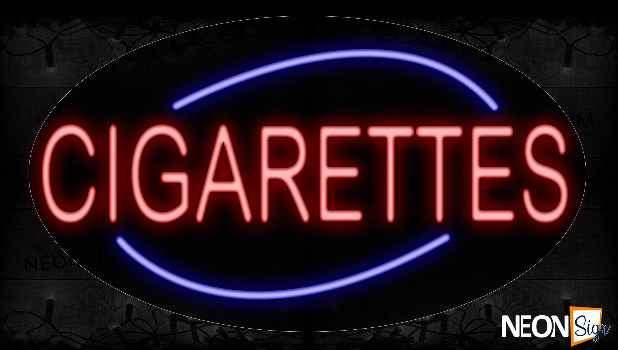 Image of 14335 Cigarettes In Red With Blue Arc Border Neon Signs_17x30 Contoured Black Backing