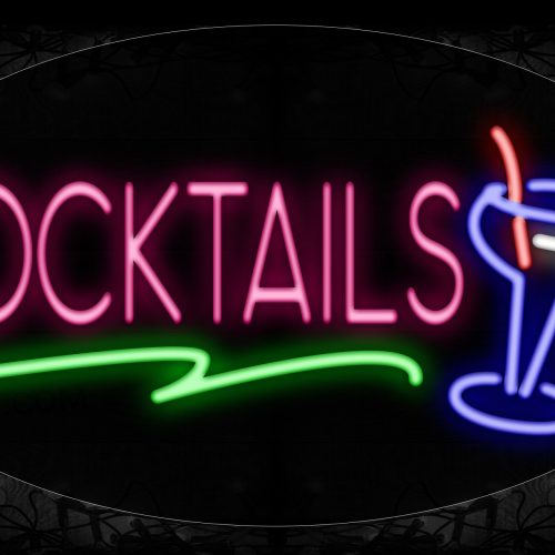 Image of 14336 Cocktails With Wine Glass Neon Signs_17x30 Contoured Black Backing