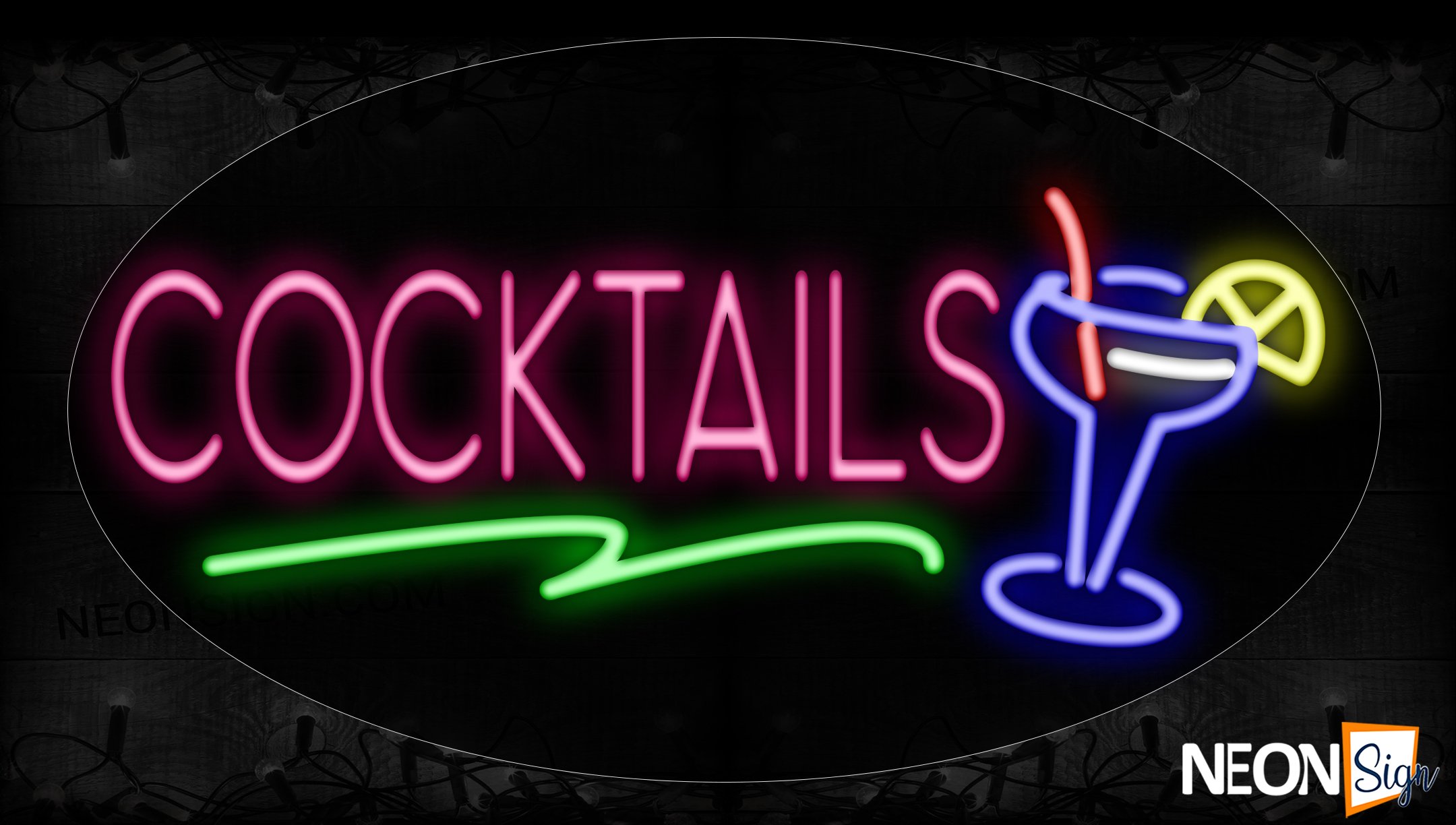 Image of 14336 Cocktails With Wine Glass Neon Signs_17x30 Contoured Black Backing