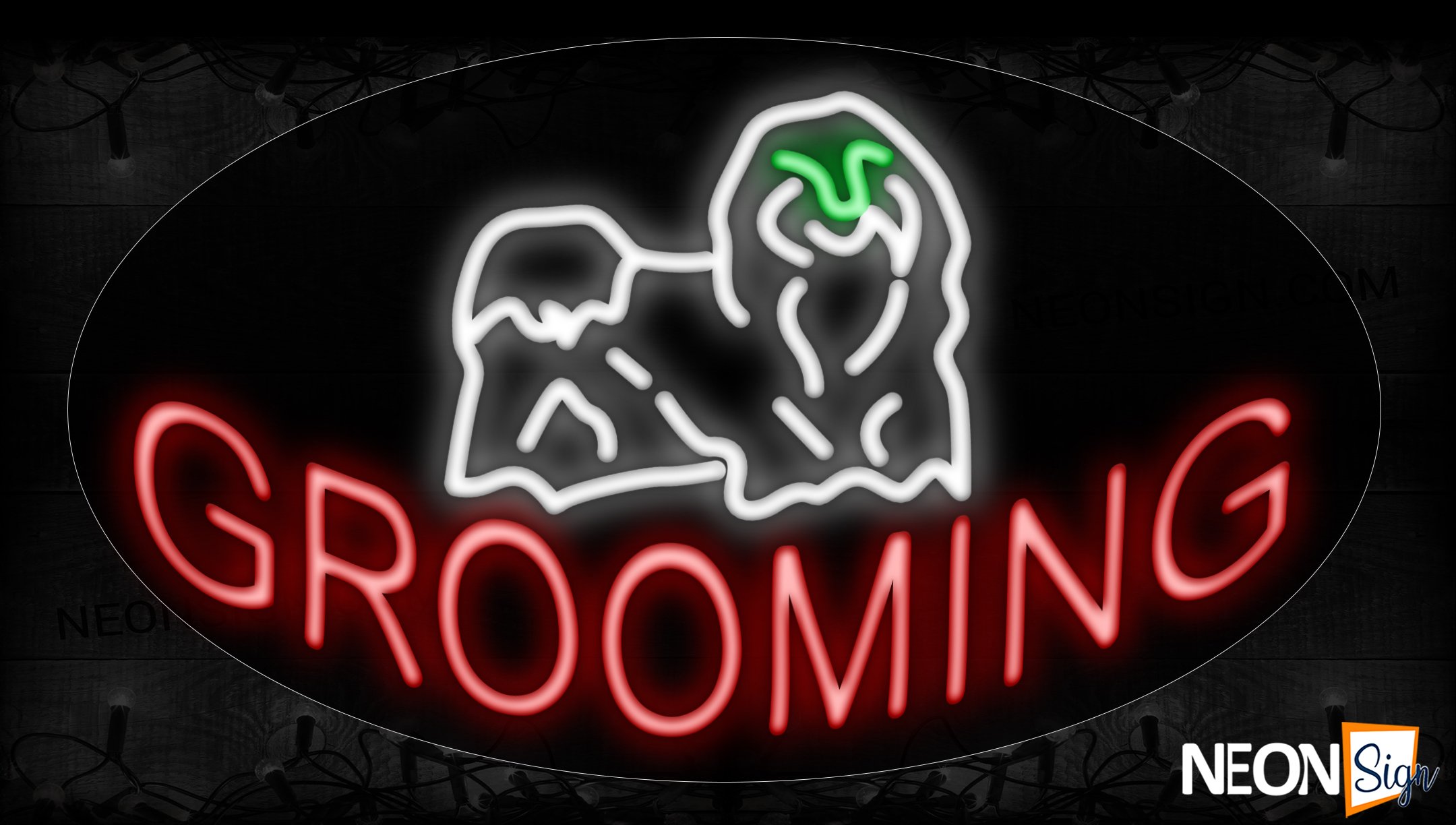 Image of 14348 Grooming And Dog Logo Neon Sign_17x30 Contoured Black Backing