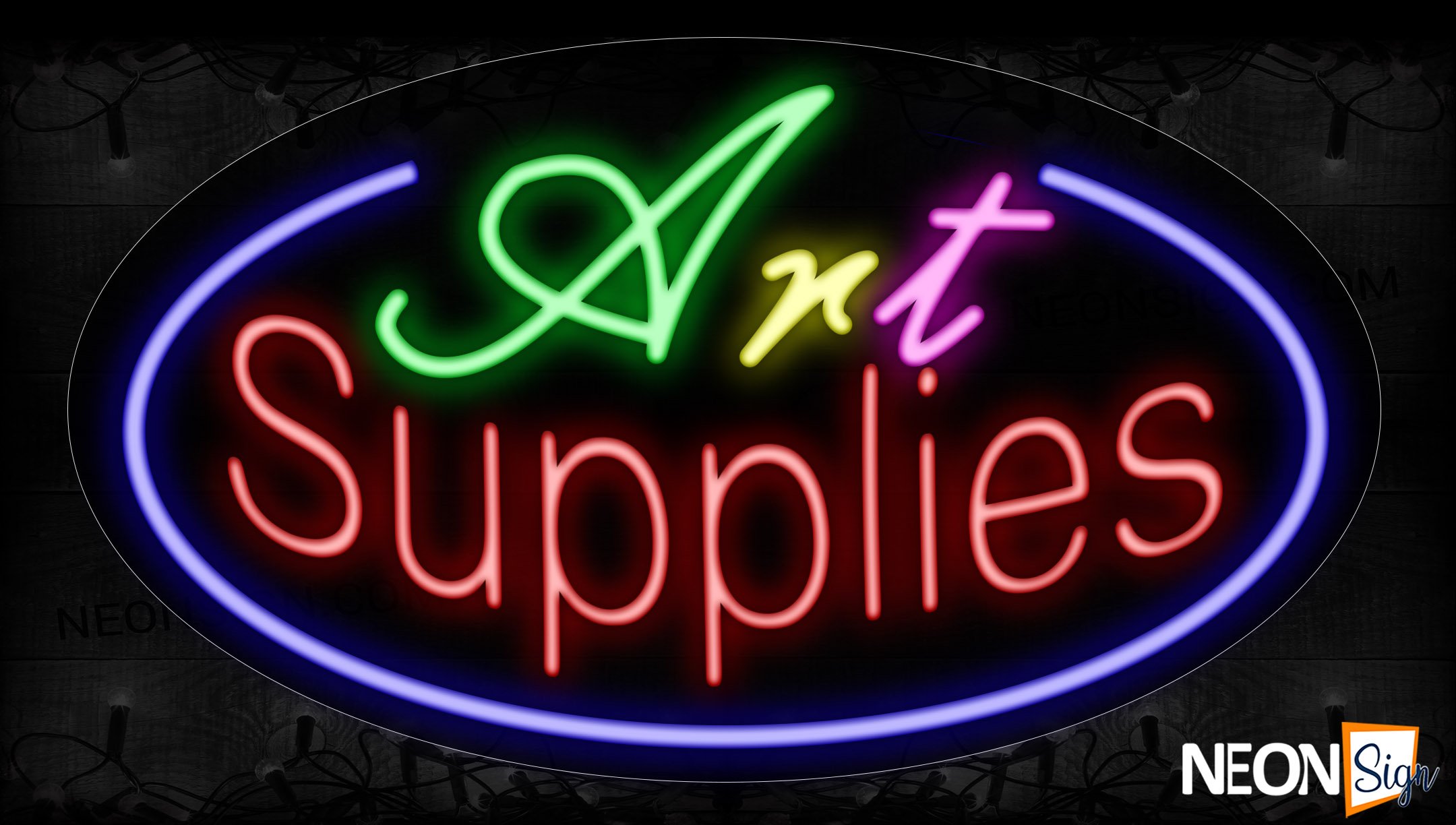 Image of 14379 Art Supplies With Circle Border Neon Signs_17x30 Contoured Black Backing