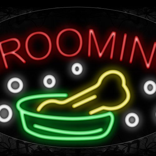 Image of 14389 Grooming With Dog Food Traditional Neon_17x30 Contoured Black Backing