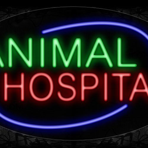 Image of 14414 Animal Hospital With Blue Arc Border Neon Sign_17x30 Contoured Black Backing