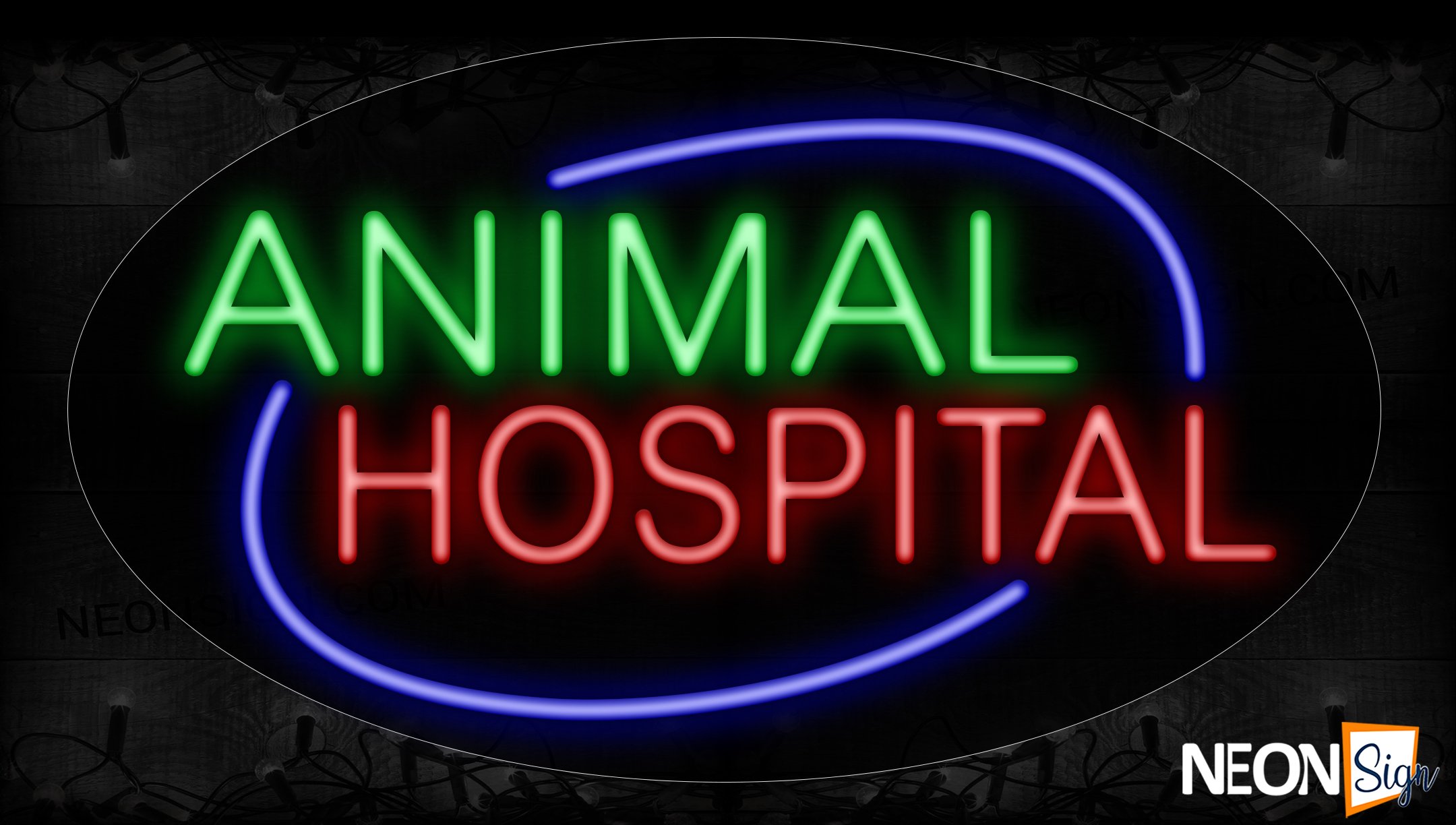 Image of 14414 Animal Hospital With Blue Arc Border Neon Sign_17x30 Contoured Black Backing