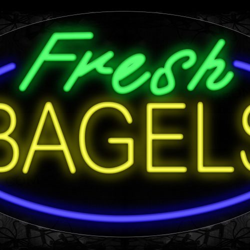 Image of 14423 Fresh Bagels With Blue Oval Border Neon Signs_17x30 Contoured Black Backing